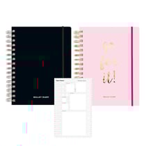 2 agendas Bullet journal rose et noir à spirales 96 feuilles + Pochoir carrés