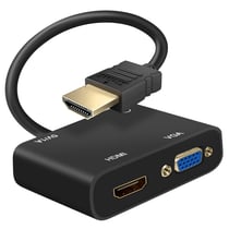 Adaptateur HDMI Mâle vers VGA et HDMI Femelles avec Prise Audio 3.5mm et Charge