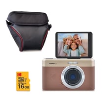 Kodak Pixpro C1 Appareil Photo Ultra-Compact 13MP, Zoom 4x, LCD 2.8", Flash LED – Marron + Carte microSDHC 16 Go + Étui de Protection Kodak Noir