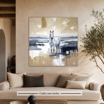 Œuvre d'art originale sur toile — L'Âme Blanche de Camargue — animaux de Camargue — Tableau déco Calbarracin — 80 x 80 cm