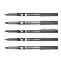 Lot de 5 Stylos roller Hi-Tecpoint V5 Pilot - Encre liquide - Pointe fine - Noir