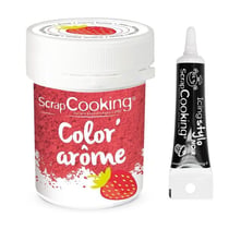 Colorant alimentaire rose arôme fraise 10 g + Stylo glaçage noir