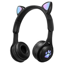 Casque Audio Lumineux Pliable Bluetooth Avec Oreilles Et Pattes De Chat Roses Noir YONIS
