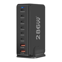 Avizar Station de Charge 286W GaN 3 avec 6x USB-C et 2x USB Prise UE Noir