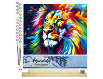 Peinture par Numéro Figured'Art - Lion Coloré Abstrait - Kit de Loisir Créatif DIY Numéro d'Art Complet - 40x50cm toile roulée + châssis en bois à monter