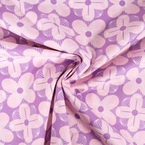 Tissu Popeline de Coton imprimé Fleuris géométrique sur fond Lilas - Au mètre