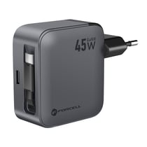 Forcell Chargeur 2 en 1 Smartphone et Tablette 45W GaN III USB-C avec Câble Rétractable Noir