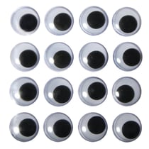 Yeux mobiles plastique autocoll., 15mm ø, 16 pces