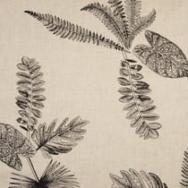 Tissu Lin Viscose lavé Feuilles diverses sur fond Beige chiné - Au mètre