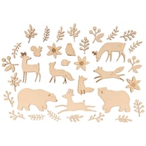 35 Mini décorations animaux et végétaux en bois