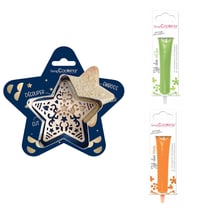Kit pour biscuit en relief Étoile + 2 Stylos au chocolat vert clair et orange