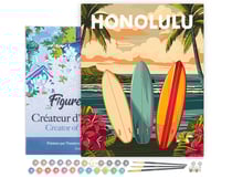 Peinture par Numéro Figured'Art avec Cadre - Affiche de voyage Honolulu - Kit de Loisir Créatif DIY Numéro d'Art Complet - 40x50cm toile tendue sur châssis
