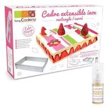 Cadre à pâtisserie extensible rectangle + 1 poudre alimentaire irisée dorée