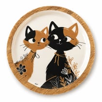 Coupelle chats en bois de manguier et résine 15 cm