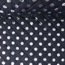 Tissu Doudoune matelassé Nathacha pois Argent sur fond Bleu marine