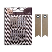 Mini pinces à linge argentées + 20 étiquettes kraft Fanion