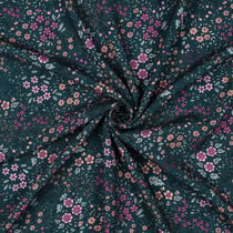 Tissu Viscose Ecovero Fleuris Caméliane sur fond Vert canard