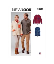 Patron New Look 6713 - Veste zippée Unisex avec ou sans manches du XS au XL taille n°FR : TP-TG