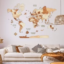 Carte du Monde en Bois 3D CREATIFWOOD Ambrée, XL (200 x 140 cm) - Décoration Murale