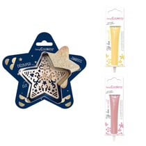 Kit pour biscuit en relief Étoile + 2 Stylos au chocolat jaune pastel et rose pastel
