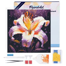 Mini Diamond Painting Broderie Diamant Figured’Art 25x25cm toile tendue sur châssis en bois - diamants ronds - Épanouissement de Lys