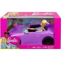 Voiture cabriolet mauve barbie + poupee barbie - auto sportive - vehicule decapotable - mattel - hby29