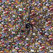 Tissu Crêpe de Viscose fleurs Lia sur fond Noir