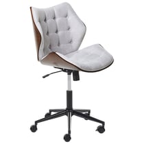 Chaise de Bureau Bois Foncé et Lin Gris Siège Réglable Fonction Pivotante Pieds en Métal Mobilier de Bureau Élégant