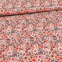 Tissu Coton imprimé Pâquerettes rose sur fond Blanc