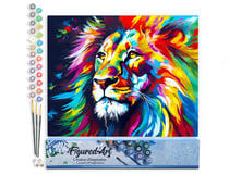 Peinture par Numéro Figured'Art - Lion Coloré Abstrait - Kit de Loisir Créatif DIY Numéro d'Art Complet - 40x50cm sans châssis en bois