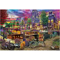 Puzzle amsterdam : velo et vu sur le canal au couche du soleil 6000 pieces - collection ville pays bas - educa - 20330
