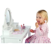 Coiffeuse en bois blanc avec miroir et tabouret pour enfants