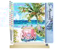 Peinture par Numéro Figured'Art - Voiture rose près de la mer - Kit de Loisir Créatif DIY Numéro d'Art Complet - 40x50cm toile roulée + châssis en bois à monter