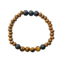 Bracelet Bois, Oeil de Tigre et Pierre de lave Perles rondes 8 mm - Omsaé