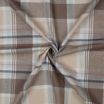 Tissu Lin Viscose Tartan Ecossais sur fond Taupe