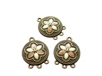 4 Chandeliers ronds ethniques 24*17mm bronze - émail rose et  écru