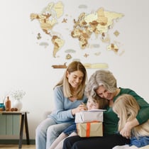 Carte du Monde en Bois 3D CREATIFWOOD Ambrée, M (100 x 70 cm) - Décoration Murale