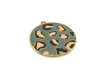 1 Pendentif rond 33*30mm motif léopard émaillé gris - base doré