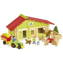Ferme comte avec tracteur et animaux en bois 140 pieces - jeujura - 8053 - jeu construction bois