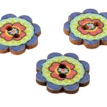 Lot de 6 boutons en bois fleur décorée multicolore 20mm