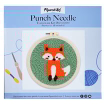 Figured'Art Punch Needle Kit Complet pour Adultes et Enfants - Renard - Parfait pour Débutant. Set prêt à broder taille 20x20cm avec cadre circulaire