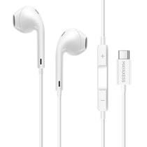 Mayaxess Écouteurs pour iPhone 17 Pro Filaires USB-C avec Micro intégré Blanc