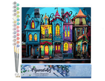 Peinture par Numéro Figured'Art - Maisons gothiques colorées - Kit de Loisir Créatif DIY Numéro d'Art Complet - 40x50cm sans châssis en bois