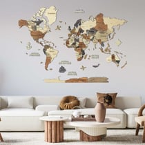 Carte du Monde en Bois 3D CREATIFWOOD Multicolor, L (150 x 105 cm) - Décoration Murale