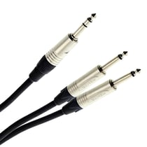 Plugger Elite Câble Y 2x Jack TS mâle mono 6,35mm vers Jack TRS mâle stéréo 6,35mm.