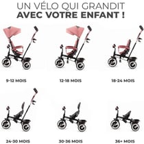 Tricycle Évolutif ASTON Rose pour Enfants de 9 Mois à 5 Ans