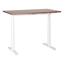 Bureau Électrique Réglable Plateau Bois Foncé et Structure Acier Blanc 120 x 72 cm Hauteur Ajustable Assis-Debout Pieds Ronds Design Moderne