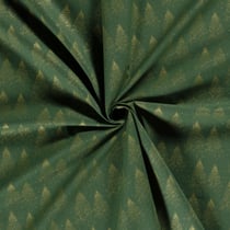 Tissu Popeline de Coton Eloi sapins dorés sur fond Vert
