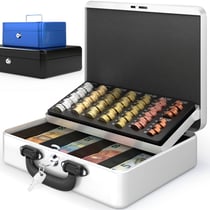 Caisse à Monnaie Profetionnelle 30x25x9cm- Coffret Monnaie Acier- Monnayeur, 2 clés, Compartiments à monnaie- Poignée Robuste- ACROPAQ