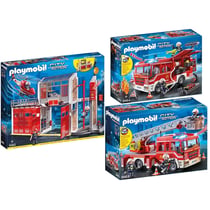 Figurine personnage Playmobil - Set Caserne de pompiers - Camion à échelle - Véhicule de secours